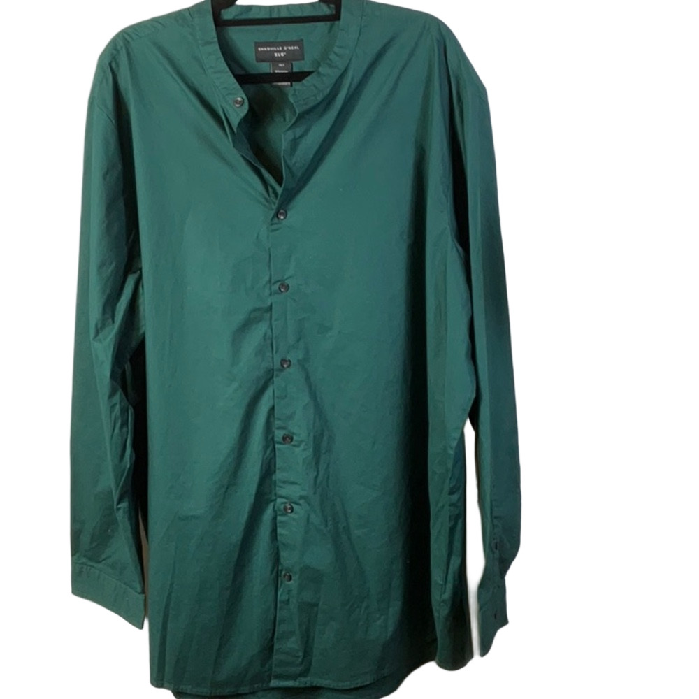 Shaquille O’Neil XLG Green Long Sleeve Banded Collar Shirt Size 2XLT